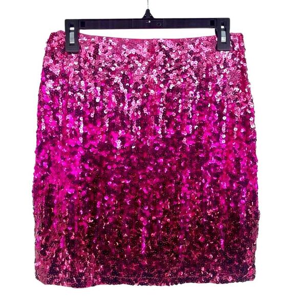 Manor Sequin Ombre Pink Red Bodycon Mini Skirt Stretch Party Size Large - Picture 3 of 12